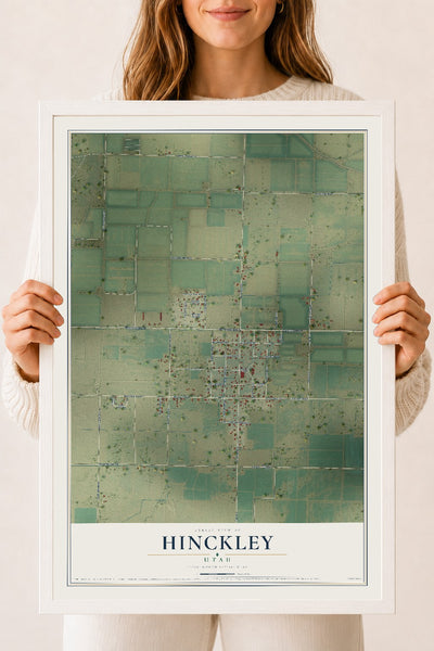 Map of Hinckley, Utah, 18 x 24 inch print in a white wood frame