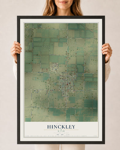 Map of Hinckley, Utah, 24 x 36 inch print in a black wood frame
