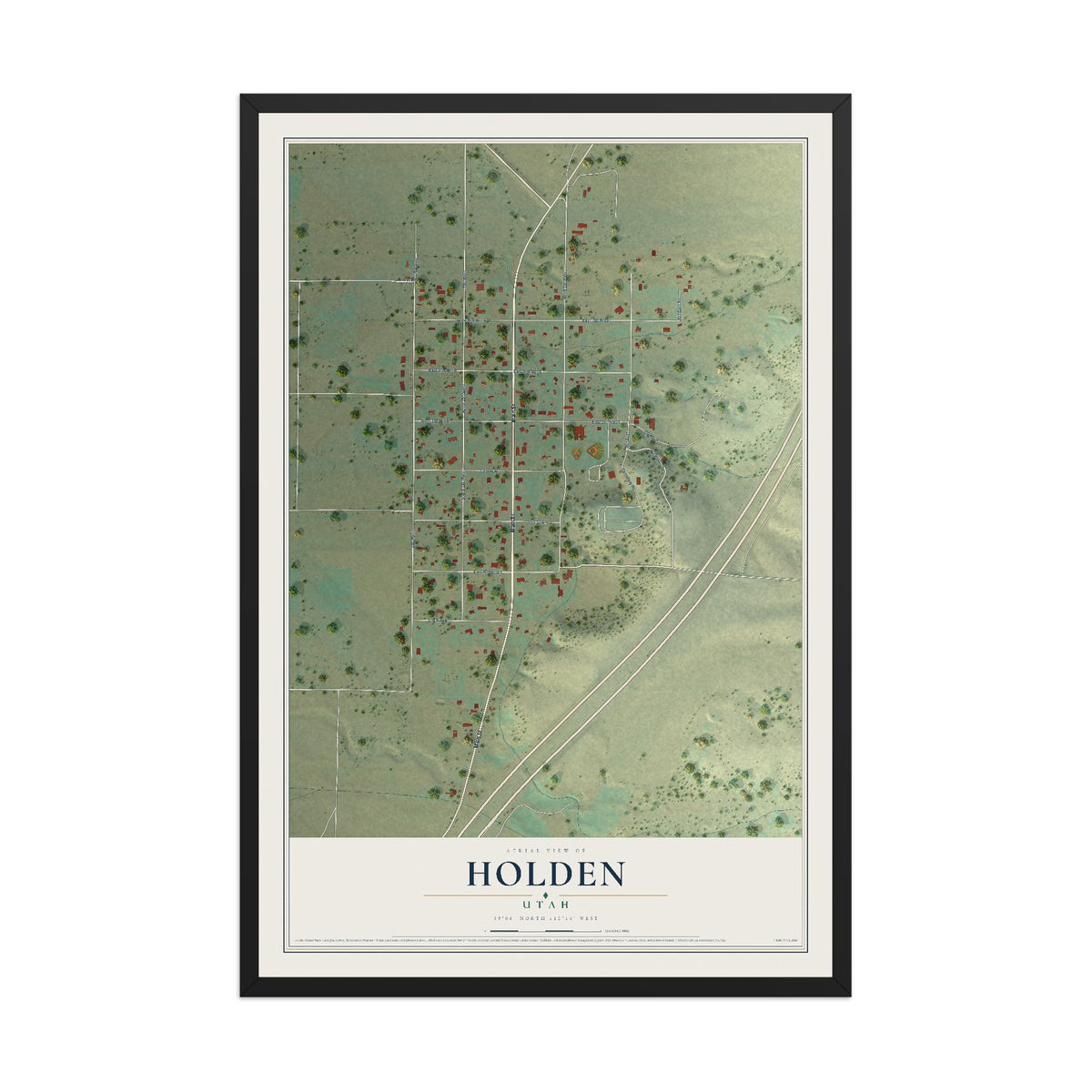 Map of Holden, Utah, 12 x 18 inch print in a black wood frame