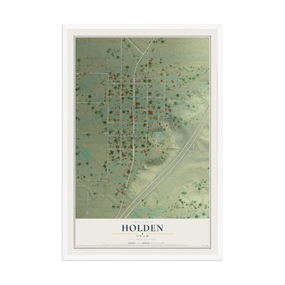 Map of Holden, Utah, 12 x 18 inch print in a white wood frame