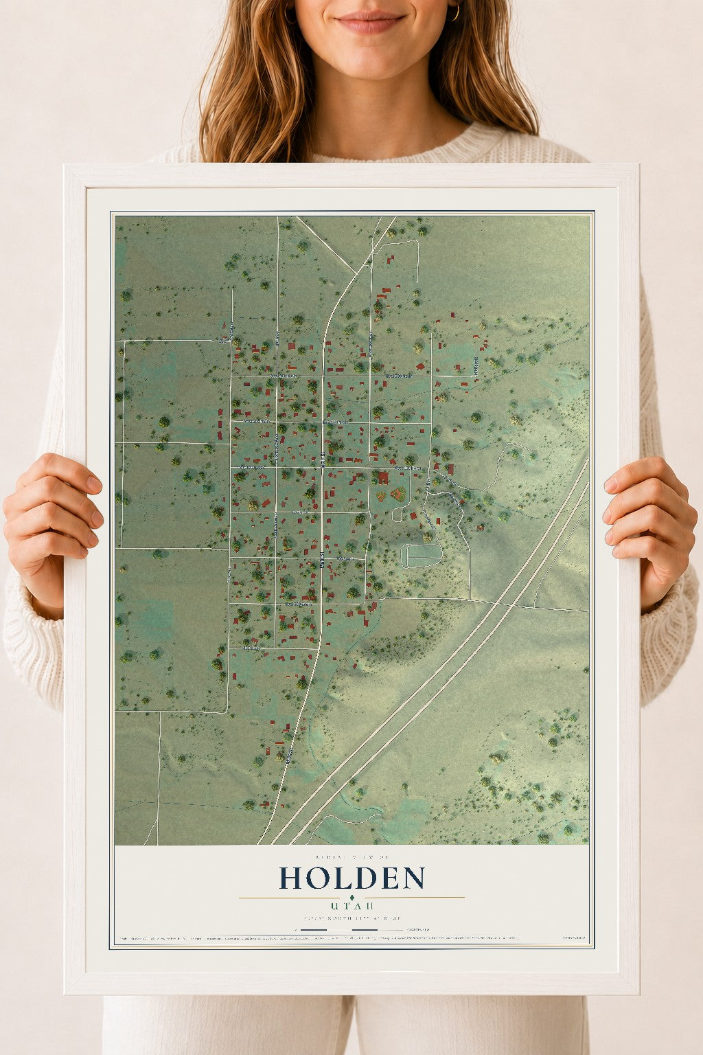 Map of Holden, Utah, 18 x 24 inch print in a white wood frame