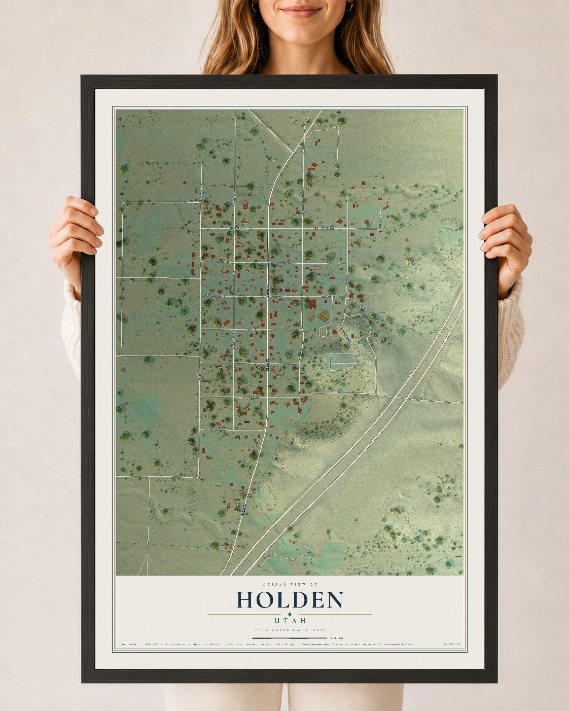 Map of Holden, Utah, 24 x 36 inch print in a black wood frame