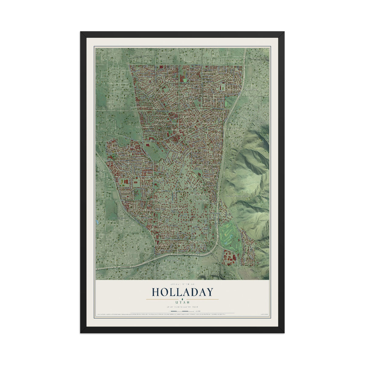 Map of Holladay, Utah, 12 x 18 inch print in a black wood frame
