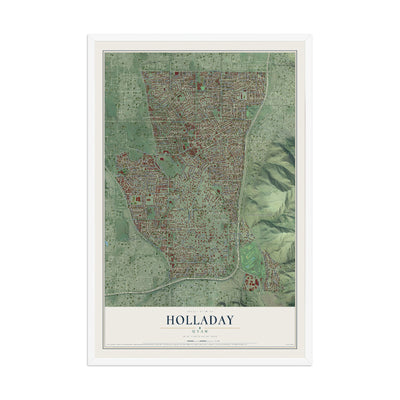 Map of Holladay, Utah, 12 x 18 inch print in a white wood frame