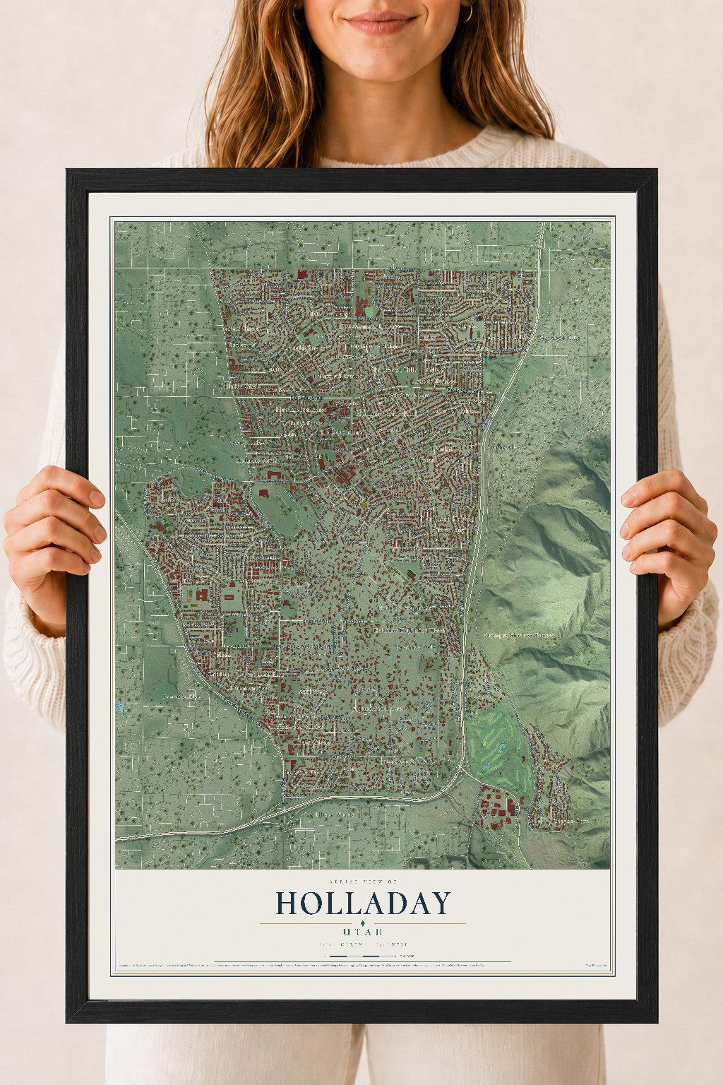 Map of Holladay, Utah, 18 x 24 inch print in a black wood frame