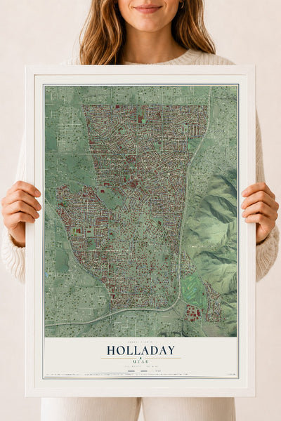 Map of Holladay, Utah, 18 x 24 inch print in a white wood frame