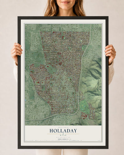 Map of Holladay, Utah, 24 x 36 inch print in a black wood frame
