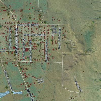 Close-up of the map of Honeyville, Utah print showing street and building detail