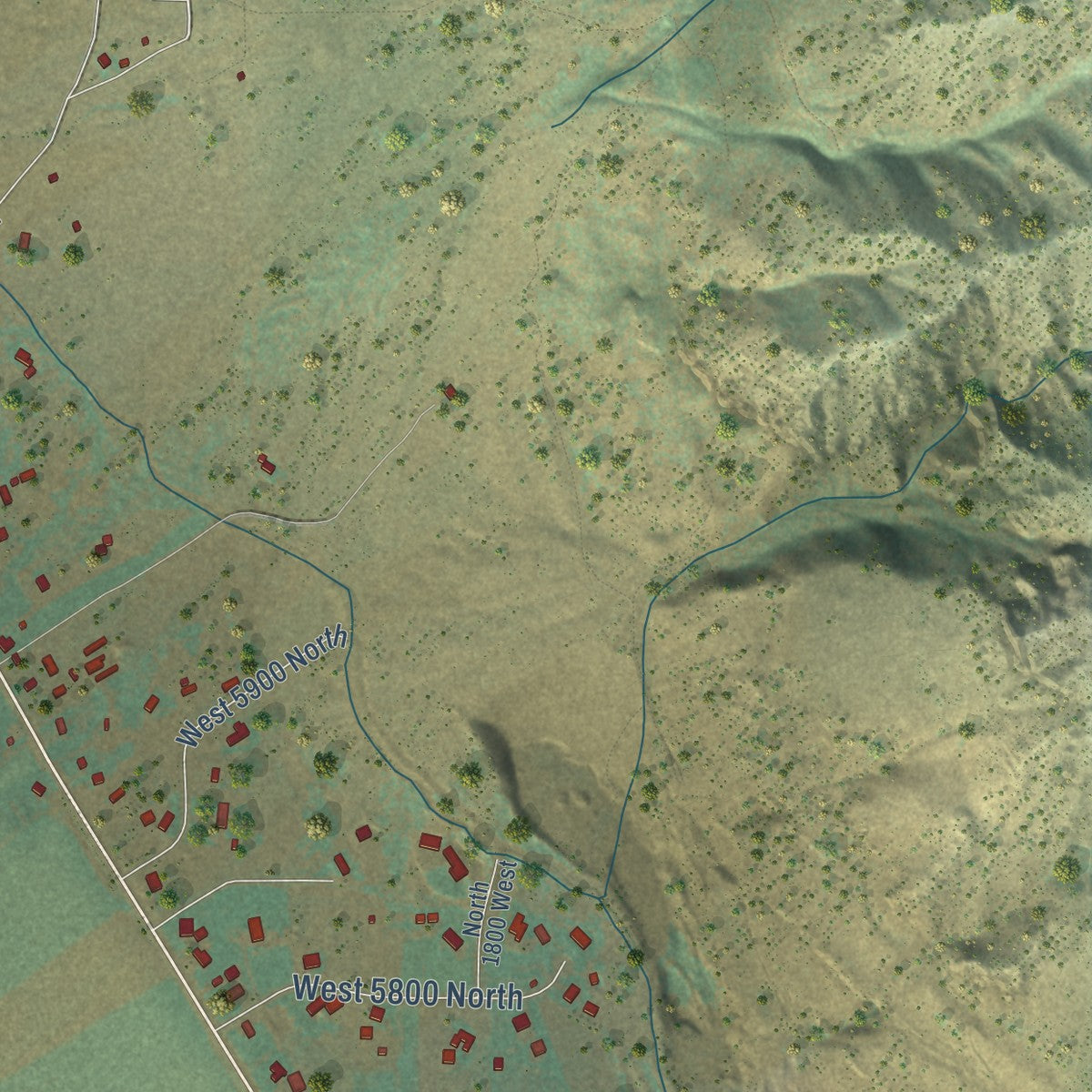 Second close-up of the map of Honeyville, Utah print showing more streets and buildings