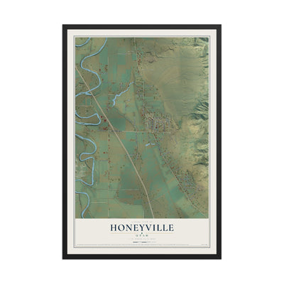 Map of Honeyville, Utah, 12 x 18 inch print in a black wood frame