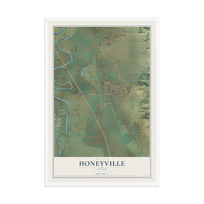 Map of Honeyville, Utah, 12 x 18 inch print in a white wood frame