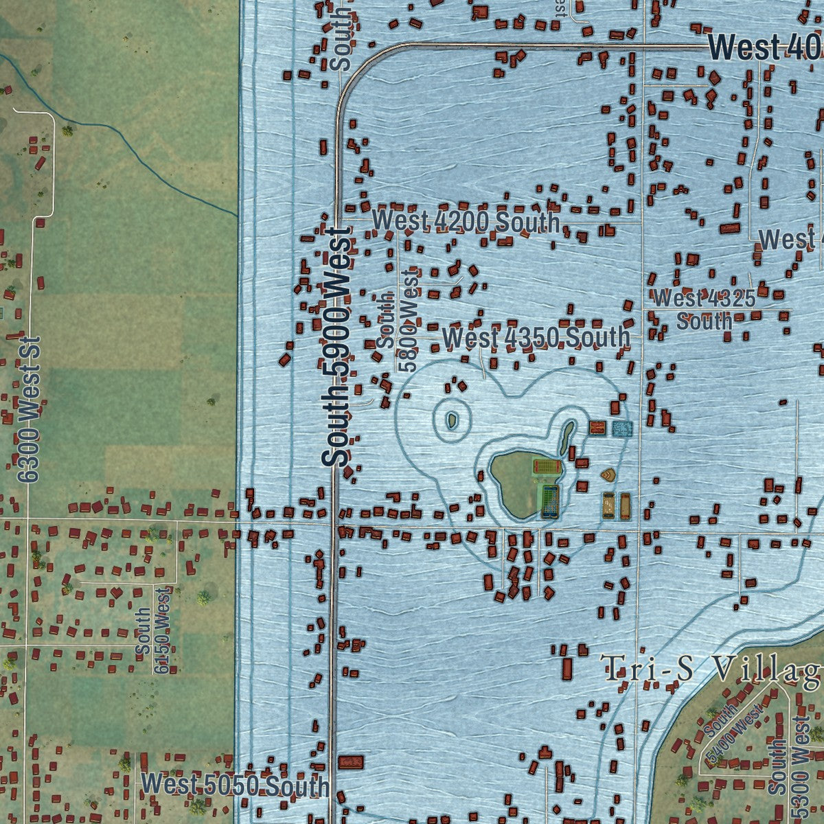 Close-up of the map of Hooper, Utah print showing street and building detail