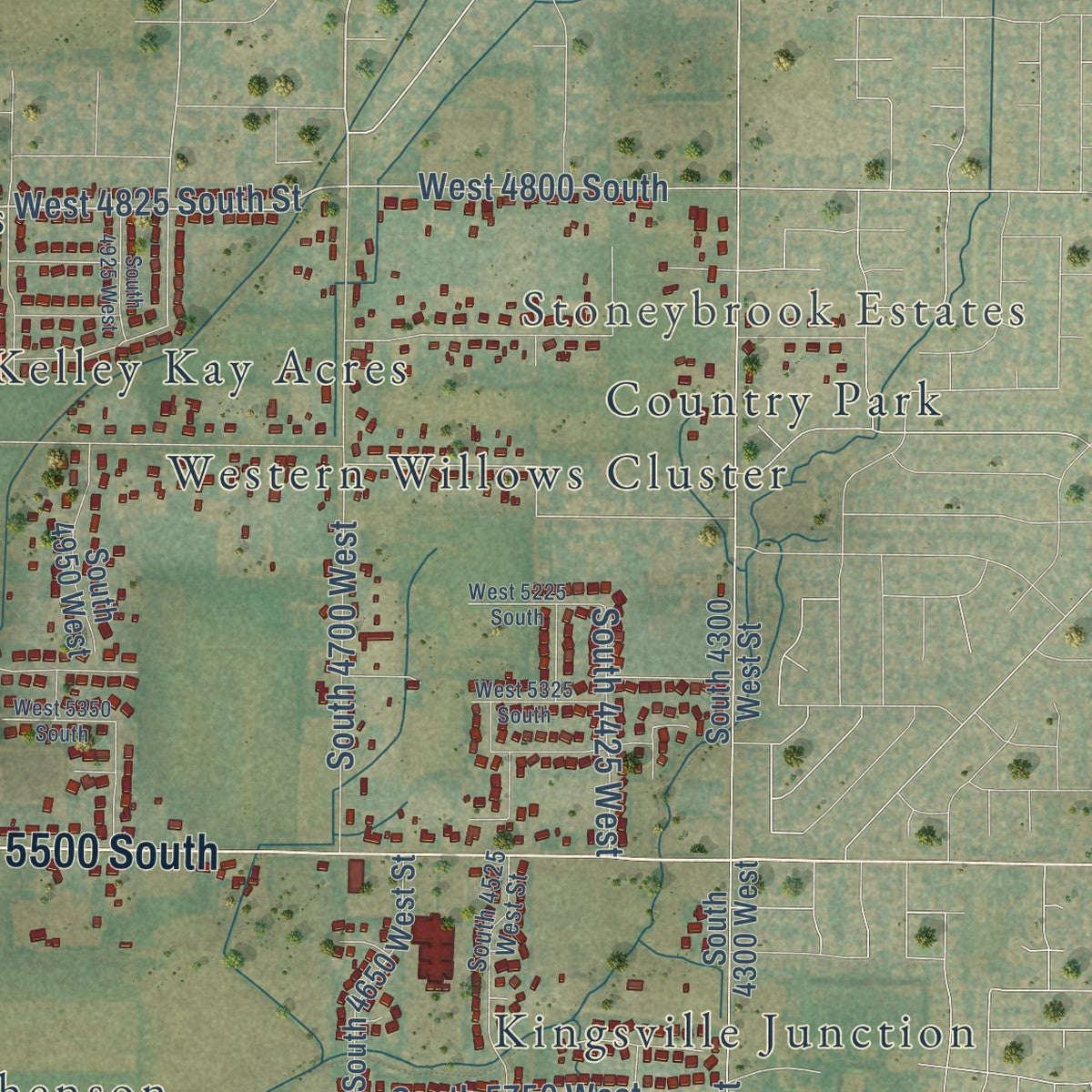 Second close-up of the map of Hooper, Utah print showing more streets and buildings