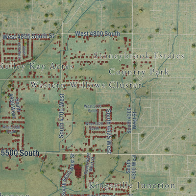 Second close-up of the map of Hooper, Utah print showing more streets and buildings