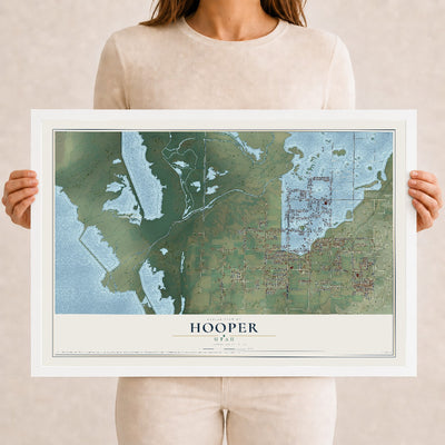 Map of Hooper, Utah, 12 x 18 inch print in a white wood frame