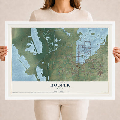 Map of Hooper, Utah, 18 x 24 inch print in a white wood frame