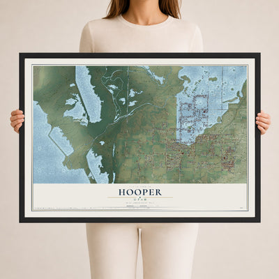 Map of Hooper, Utah, 24 x 36 inch print in a black wood frame