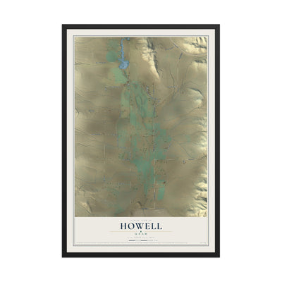 Map of Howell, Utah, 12 x 18 inch print in a black wood frame