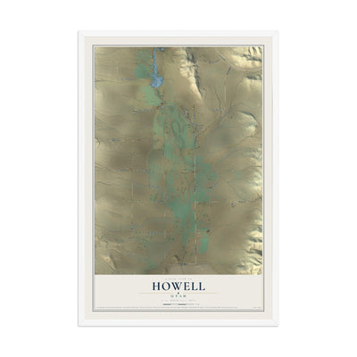 Map of Howell, Utah, 12 x 18 inch print in a white wood frame