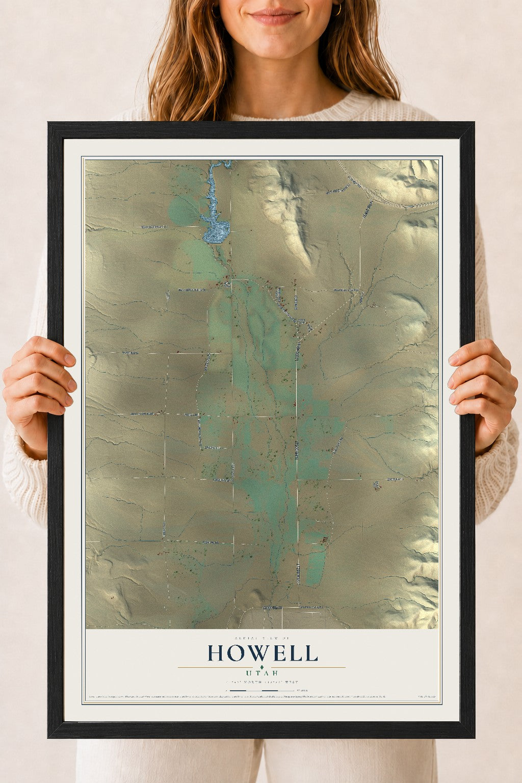 Map of Howell, Utah, 18 x 24 inch print in a black wood frame
