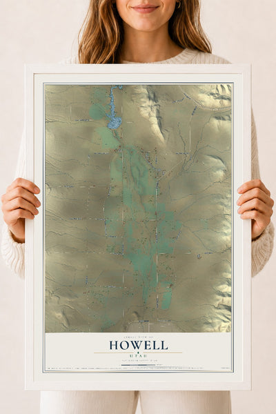 Map of Howell, Utah, 18 x 24 inch print in a white wood frame