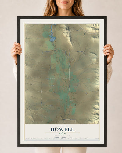 Map of Howell, Utah, 24 x 36 inch print in a black wood frame