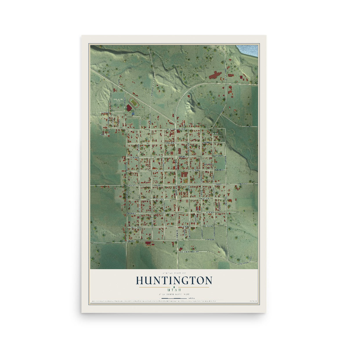 Map of Huntington, Utah, 12 x 18 inch unframed archival matte print
