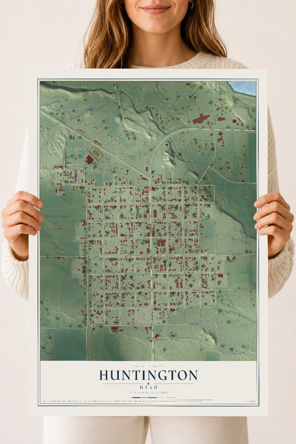 Map of Huntington, Utah, 18 x 24 inch unframed archival matte print