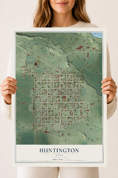 Map of Huntington, Utah, 18 x 24 inch unframed archival matte print