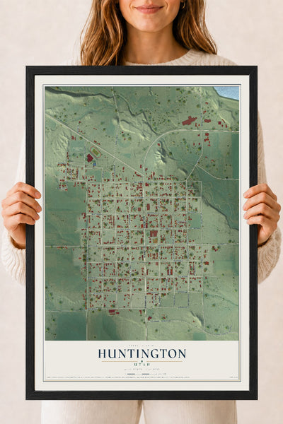 Map of Huntington, Utah, 18 x 24 inch print in a black wood frame