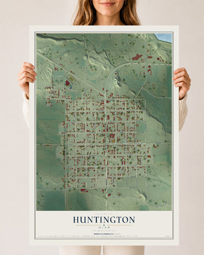 Map of Huntington, Utah, 24 x 36 inch unframed archival matte print