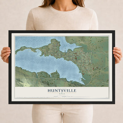 Map of Huntsville, Utah, 12 x 18 inch print in a black wood frame