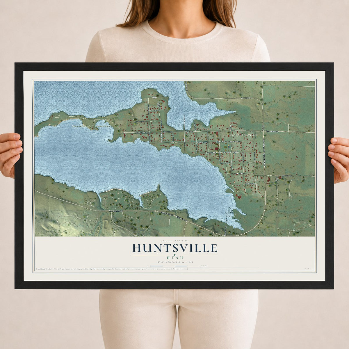 Map of Huntsville, Utah, 18 x 24 inch print in a black wood frame