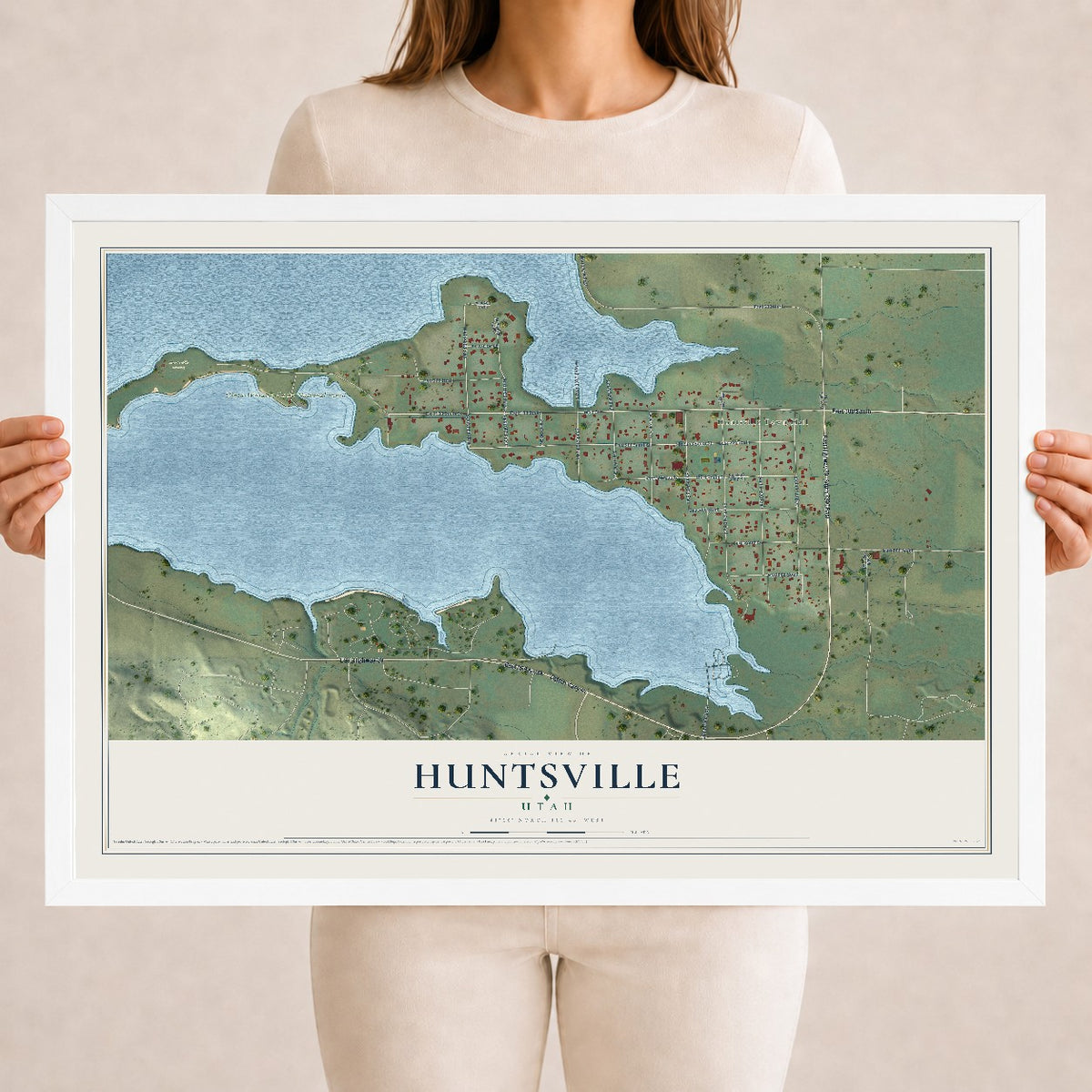 Map of Huntsville, Utah, 18 x 24 inch print in a white wood frame