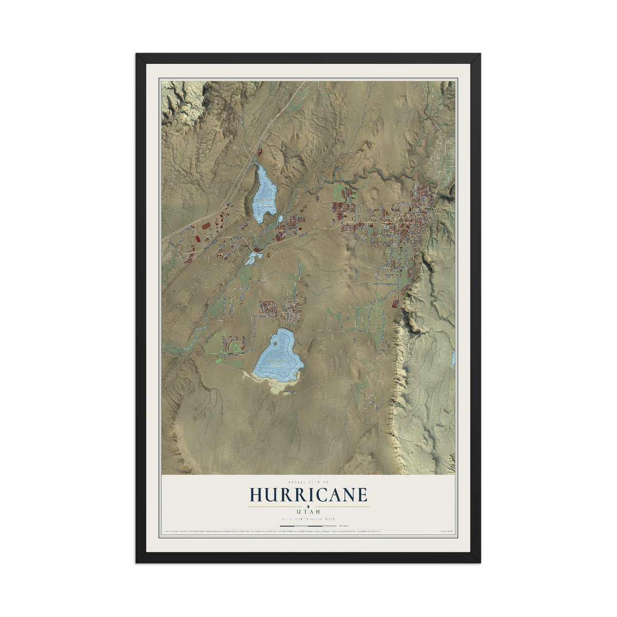 Map of Hurricane, Utah, 12 x 18 inch print in a black wood frame