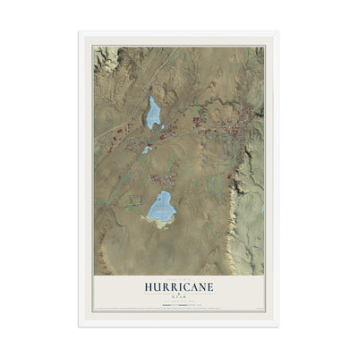 Map of Hurricane, Utah, 12 x 18 inch print in a white wood frame