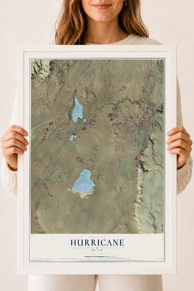 Map of Hurricane, Utah, 18 x 24 inch print in a white wood frame