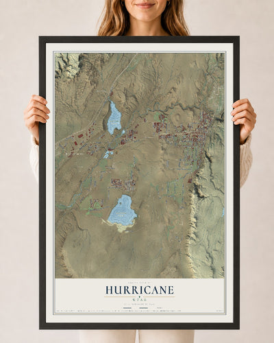 Map of Hurricane, Utah, 24 x 36 inch print in a black wood frame