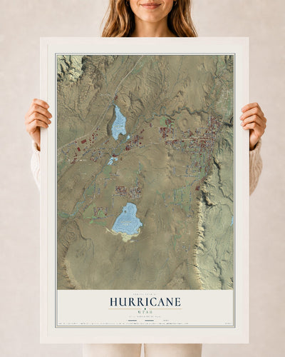 Map of Hurricane, Utah, 24 x 36 inch print in a white wood frame