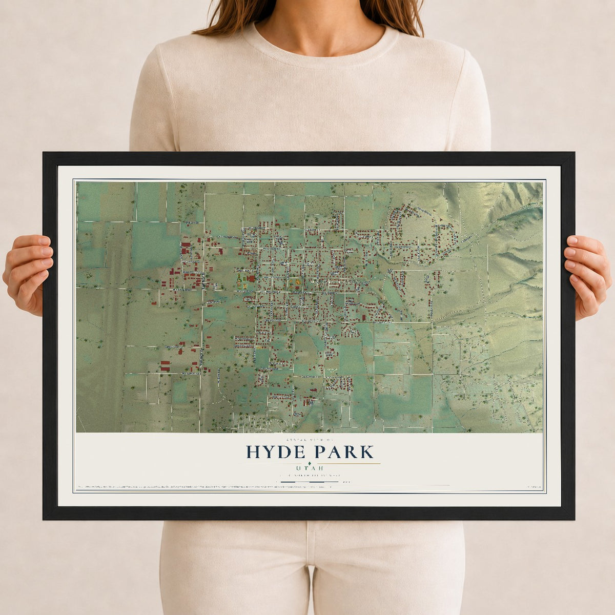 Map of Hyde Park, Utah, 12 x 18 inch print in a black wood frame