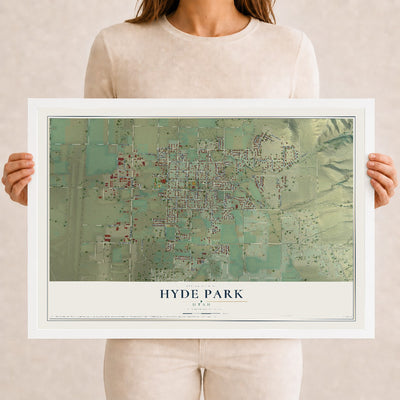 Map of Hyde Park, Utah, 12 x 18 inch print in a white wood frame