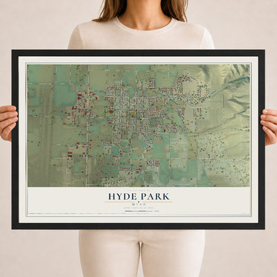 Map of Hyde Park, Utah, 18 x 24 inch print in a black wood frame