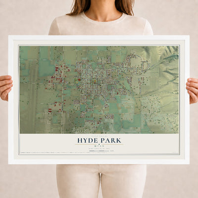 Map of Hyde Park, Utah, 18 x 24 inch print in a white wood frame