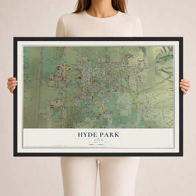 Map of Hyde Park, Utah, 24 x 36 inch print in a black wood frame