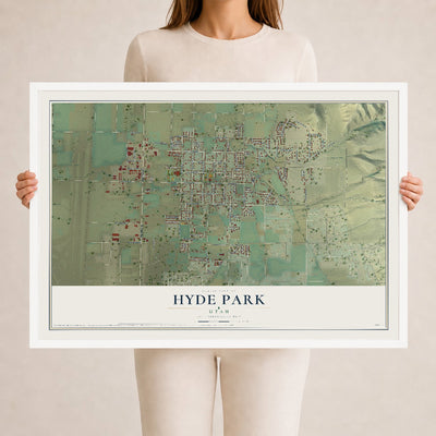 Map of Hyde Park, Utah, 24 x 36 inch print in a white wood frame