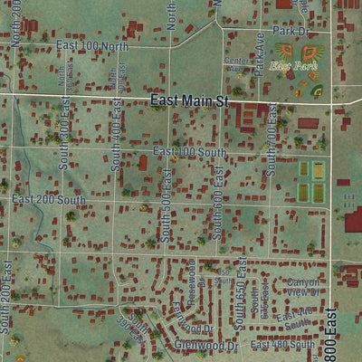 Close-up of the map of Hyrum, Utah print showing street and building detail