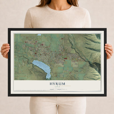 Map of Hyrum, Utah, 12 x 18 inch print in a black wood frame