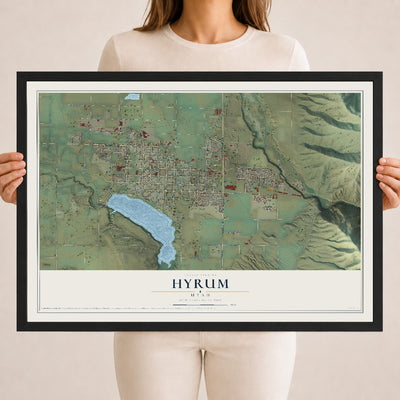 Map of Hyrum, Utah, 18 x 24 inch print in a black wood frame