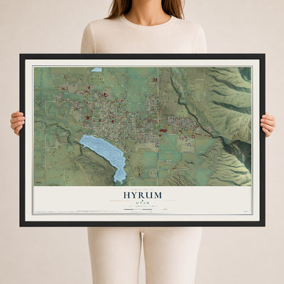 Map of Hyrum, Utah, 24 x 36 inch print in a black wood frame