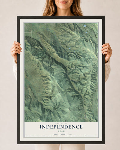 Map of Independence, Utah, 24 x 36 inch print in a black wood frame